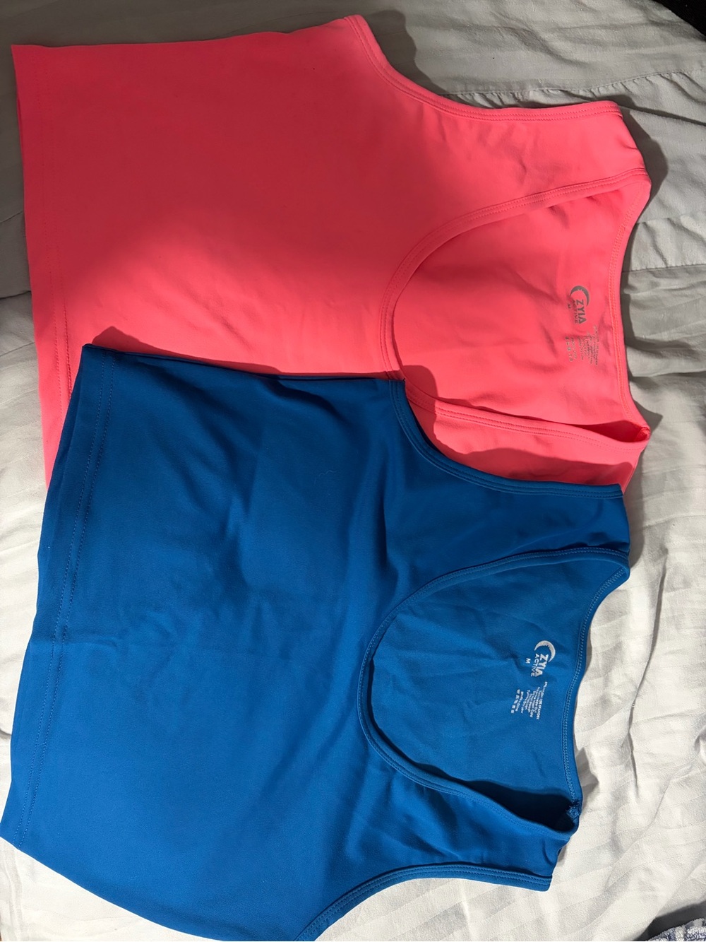 ZYIA Neon Coral and Blue Performance Tank Top (semi crop)